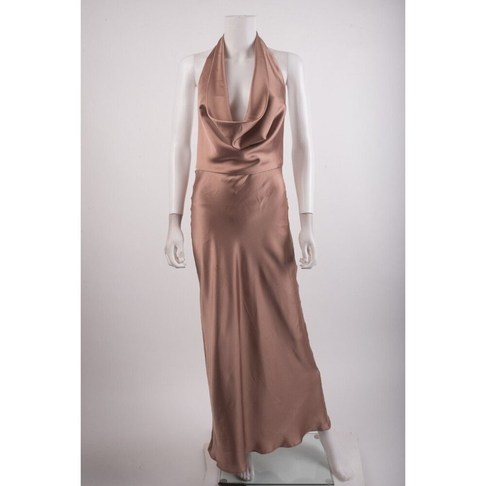 Zara Womans Satin Midi Dress Draped Open Back Light Brown Mauve Size XS 8500/331